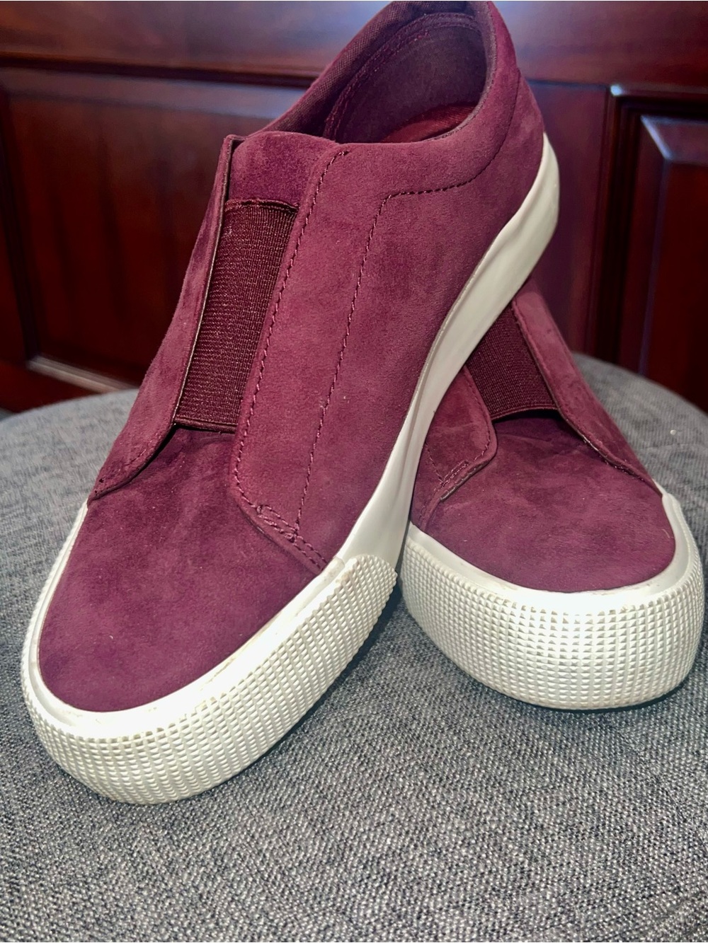 Ralph Lauren Women's Burgundy Suede Slip-On Sneakers